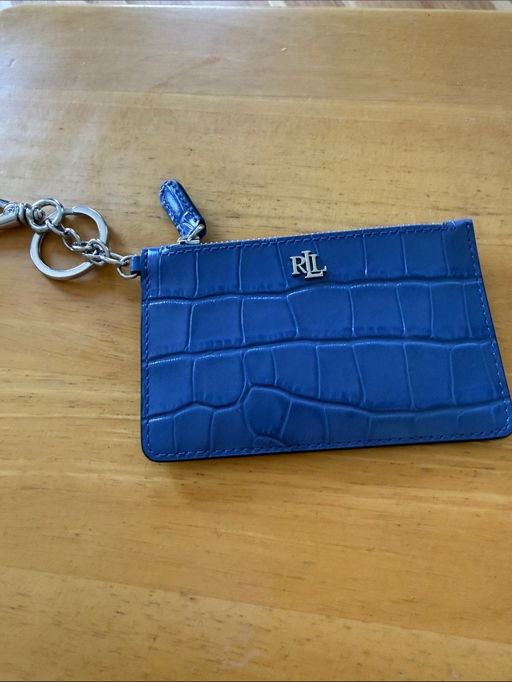 Ralph Lauren Blue Croc-Embossed Leather Card Holder Keyring